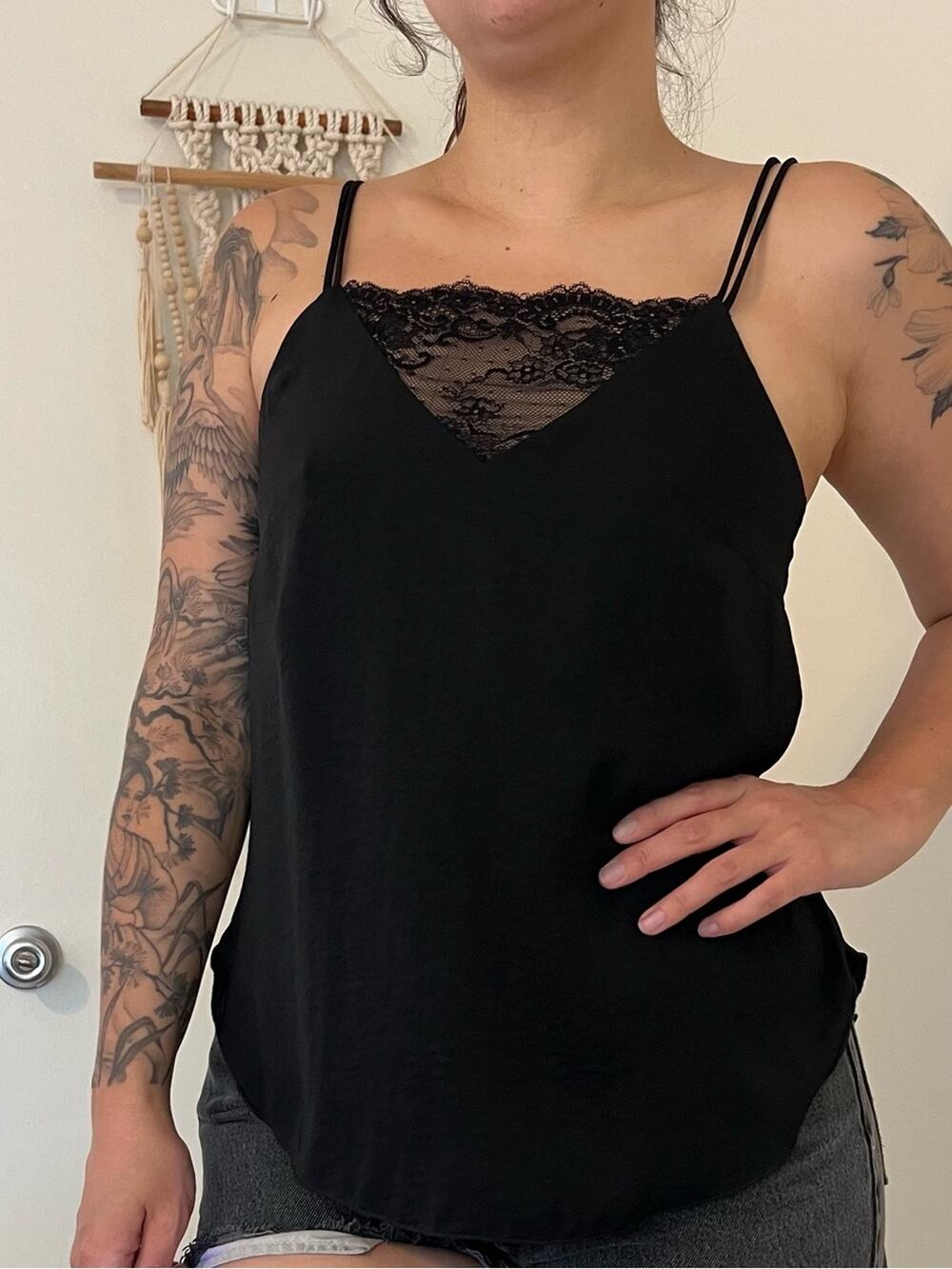 Black Lace-Trim Double-Strap Cami